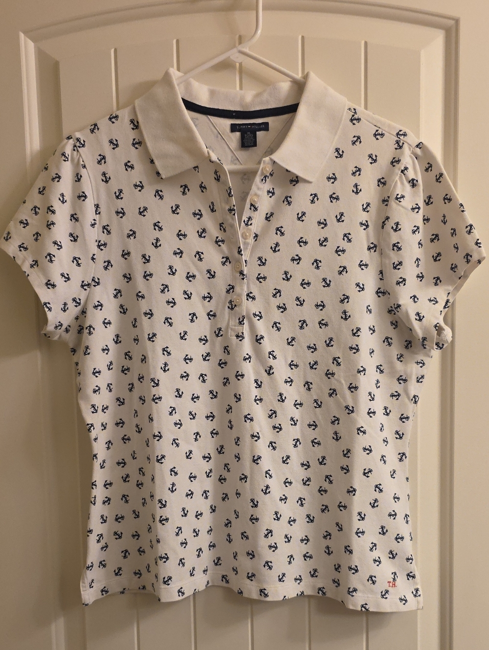 ⚓ Tommy Hilfiger White Polo with Navy Anchor Print - XL ⚓